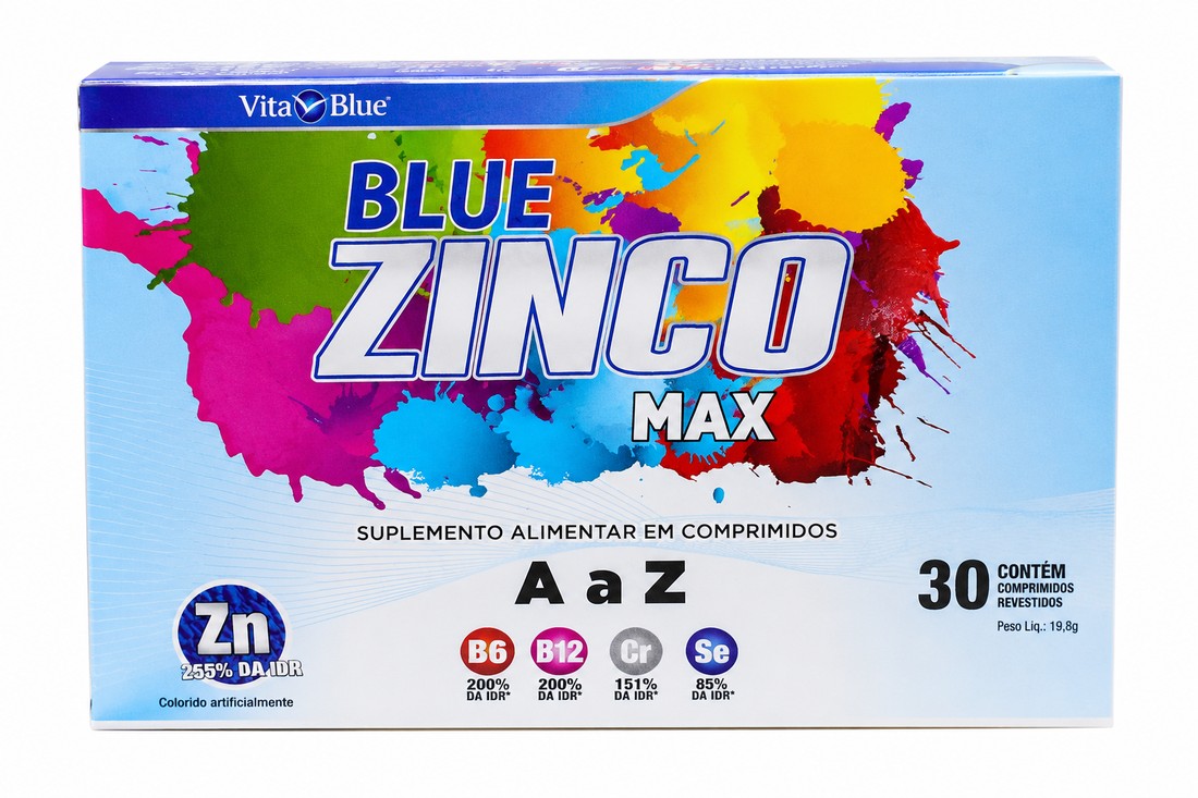 Embalagem do suplemento Blue Zinco Max, Vita Blue